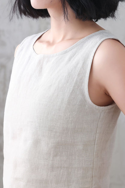 Summer linen tank top women 3345