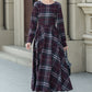 Handmade Swing plaid midi wool dress women 5308