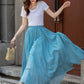 Long cotton swing blue summer skirt 4412