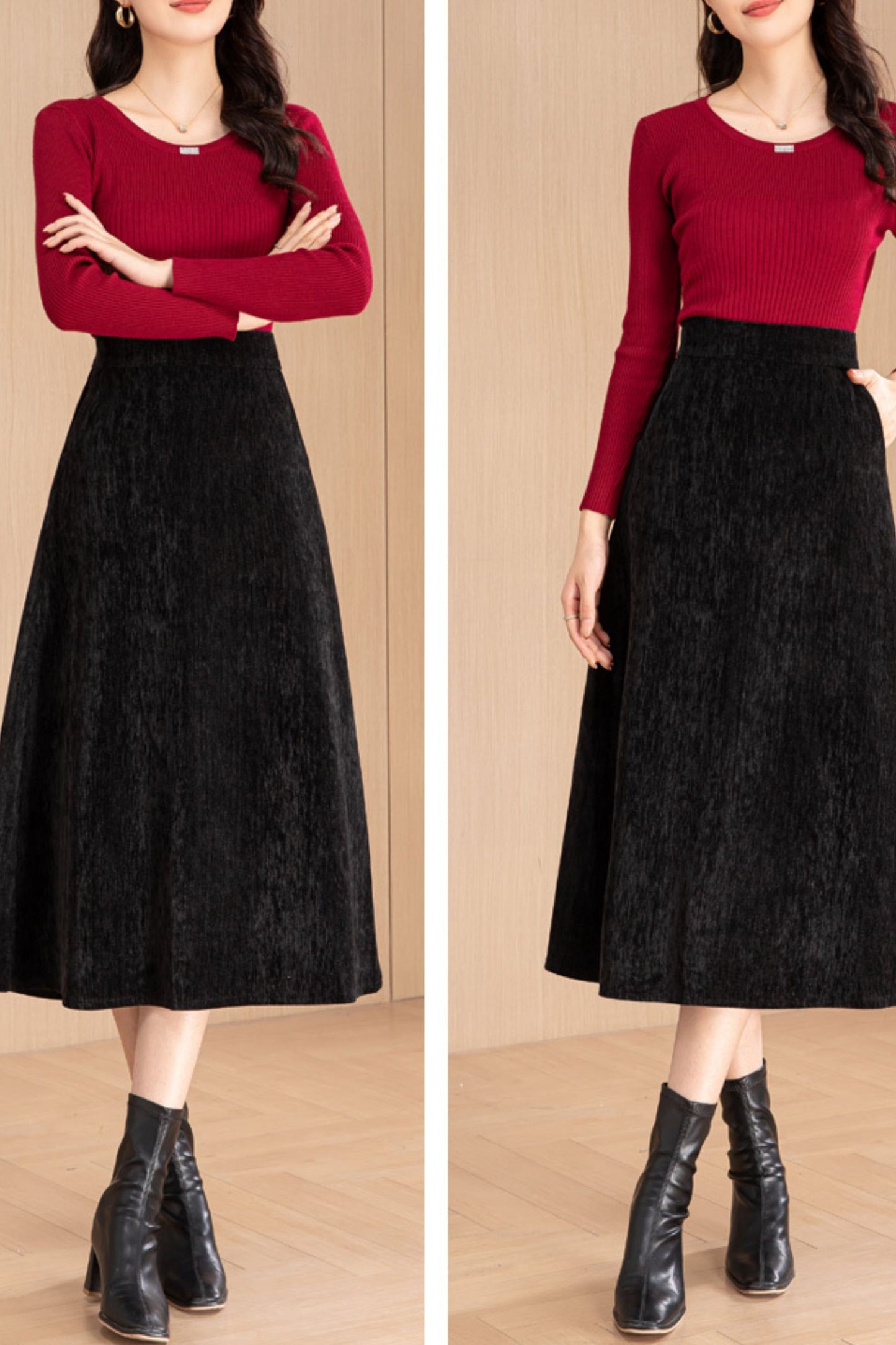 Midi black autumn/winter skirt women 6195