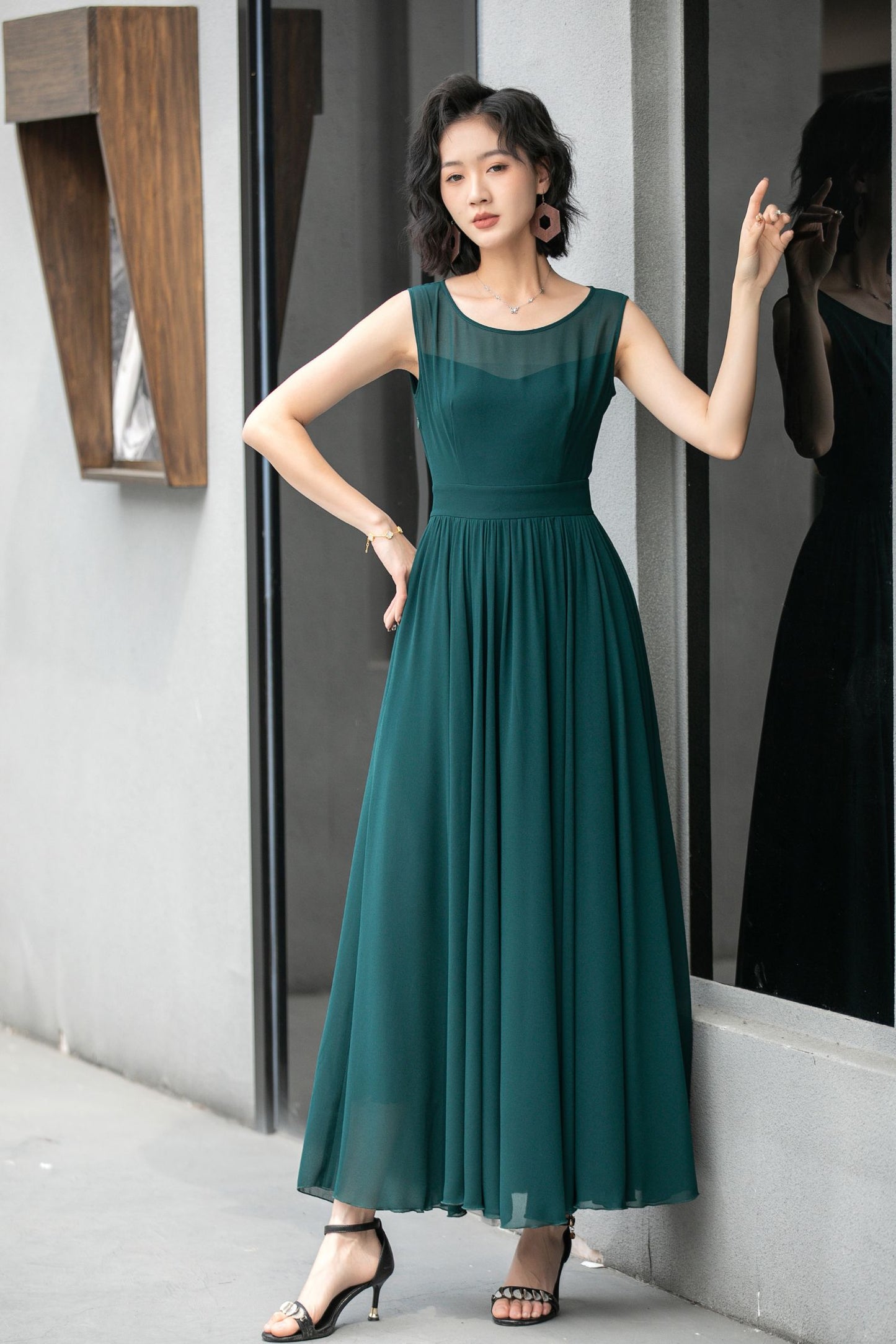 Sleeveless chiffon maxi womens cape dress 5861 - S #CK2500200