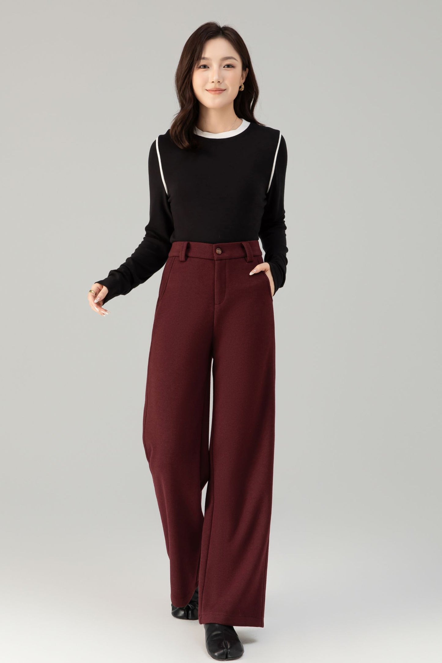Loose fitting casual winter wool pants 6465