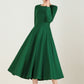 Green Wool Fit & Flare Long Dress Women 2436