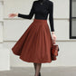 Xiaolizi Rust Brown Wool Midi Skirt for Women – Handmade High-Waist A-Line Winter Skirt 6608