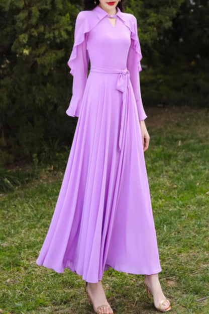 Prom summer purple maxi wedding chiffon dress 5072