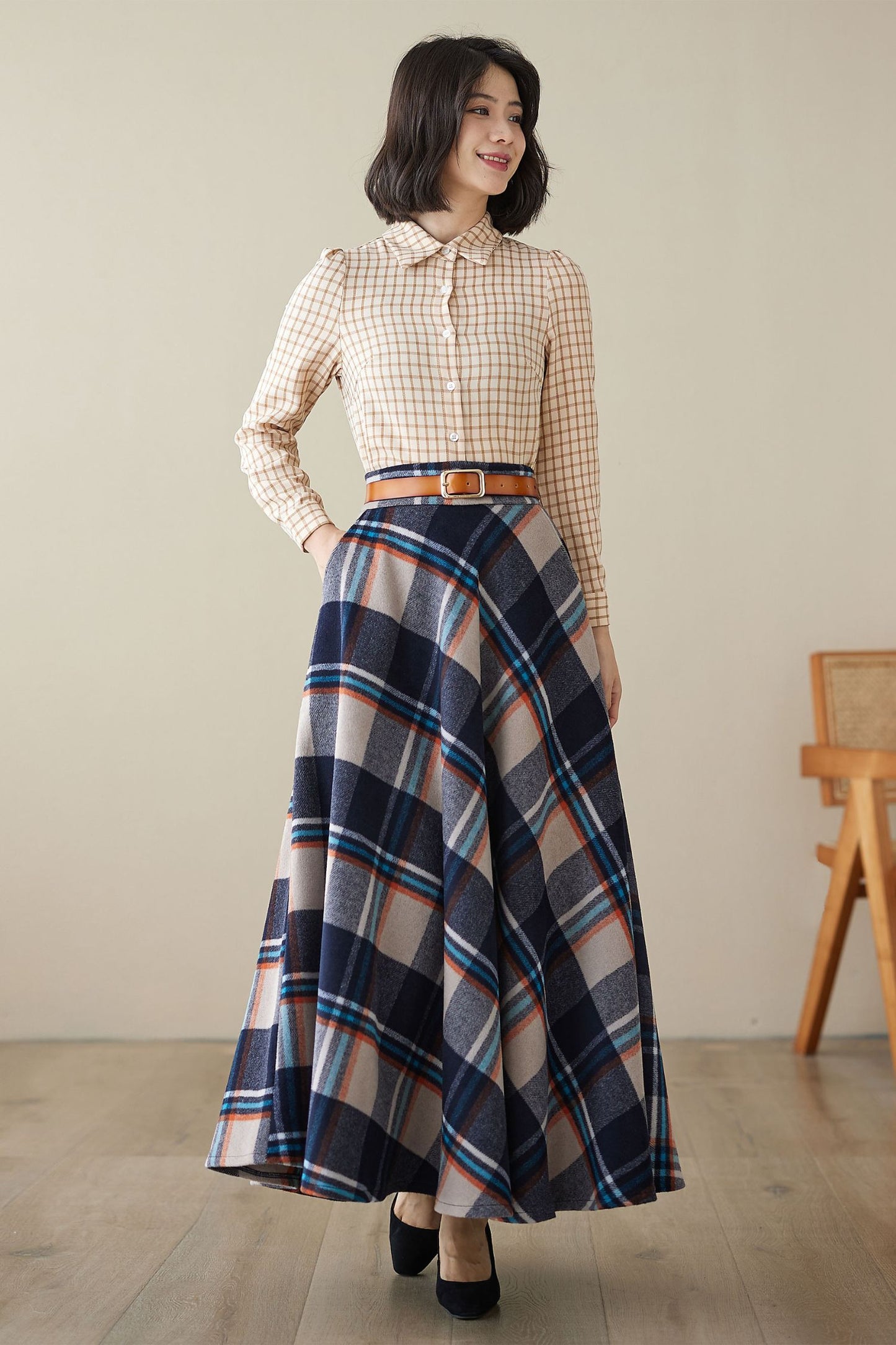 Tartan winter maxi wool skirt 4627