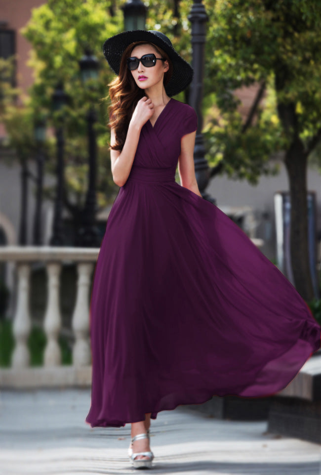 Elegant Chiffon Maxi Dress – Wedding Guest & Vacation Gown 2618-4 Red / S
