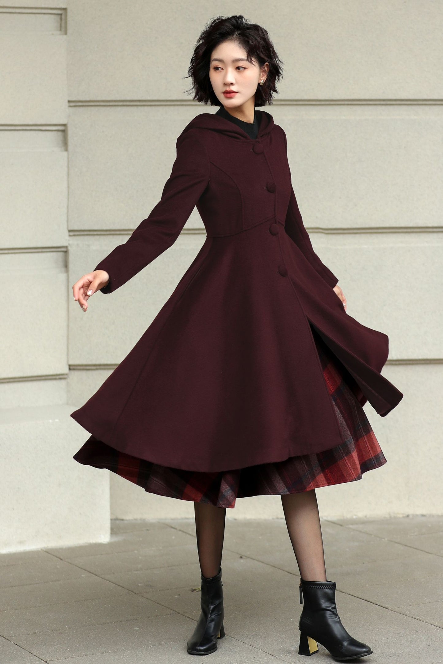 Winter Wool Swing Coat – Vintage Button Front Overcoat 6531