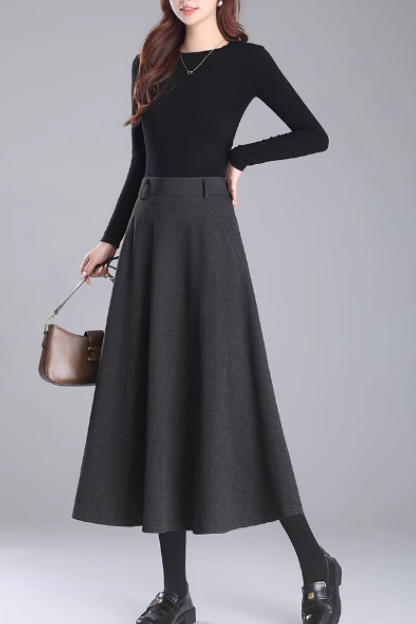 Midi winter wool skirt with pockets 5469