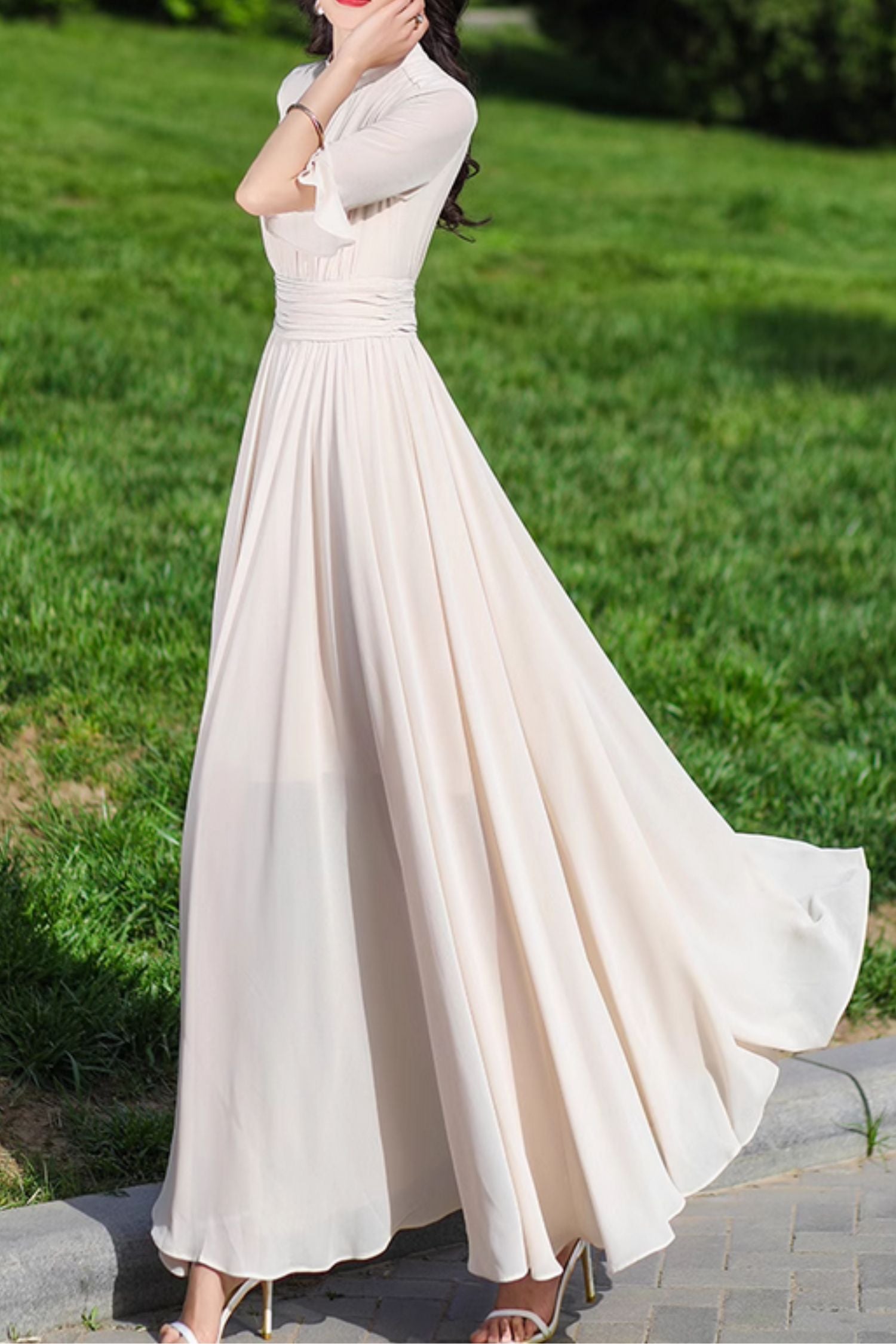 Maxi beige maxi prom summer chiffon dress 5152 Xiaolizi Maxi beige maxi prom summer chiffon dress 5152 Xiaolizi