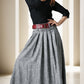 Gray swing long pleated linen skirt 5139