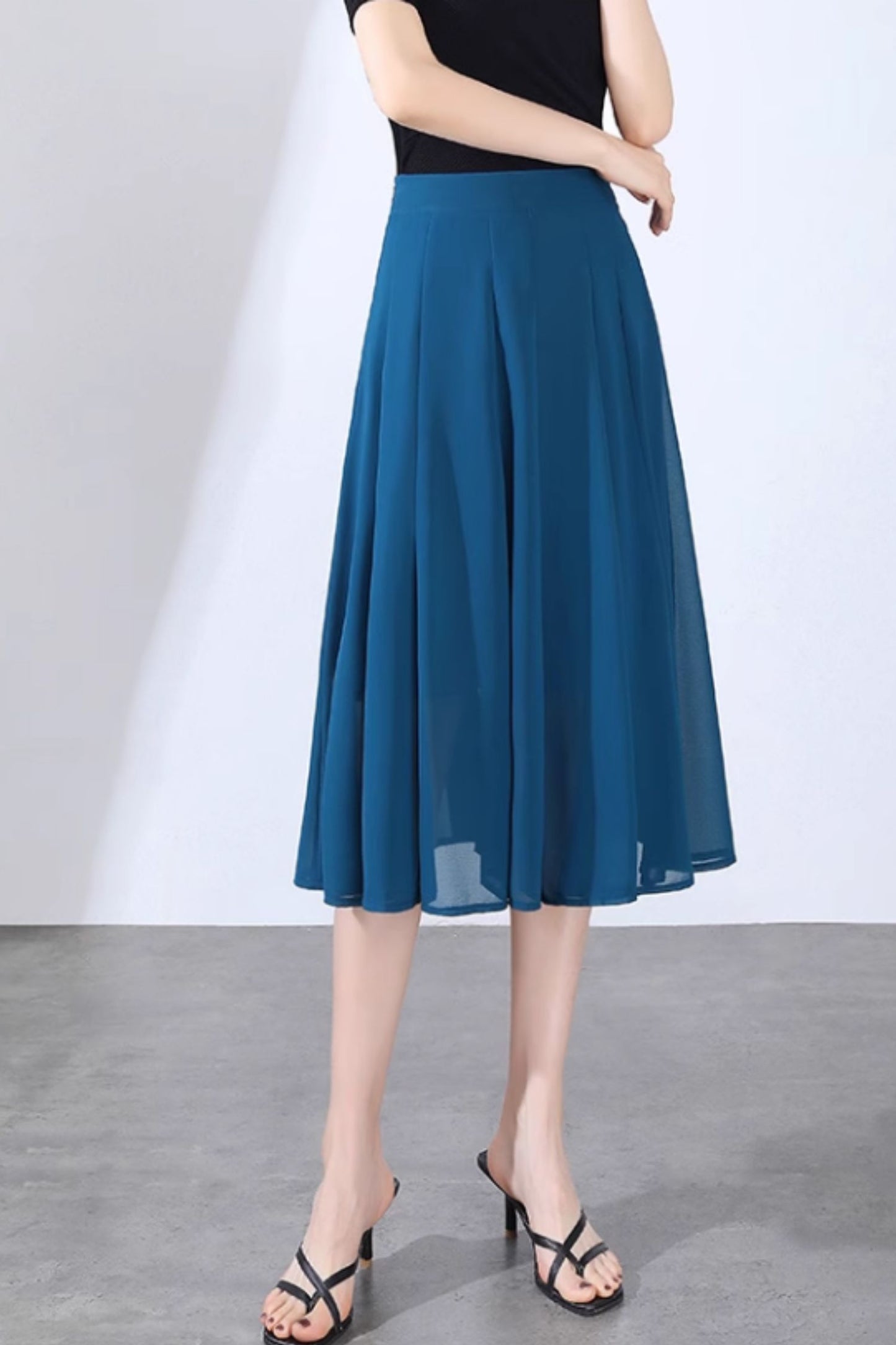 A line midi swing chiffon skirt women 6129