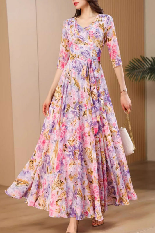 Floral maxi prom summer chiffon dress women 5059