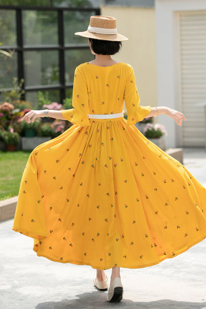 Floral Long spring Linen Dress 5985 -S #CK2500330