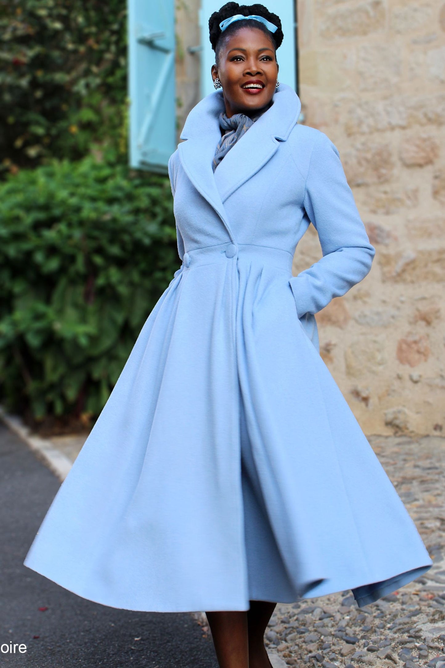 Handmade Light Blue Wool Coat – Fit & Flare