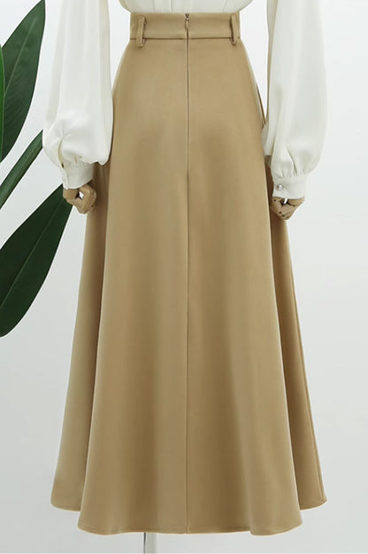 Black Wool A-Line Long Skirt - Pleated Elegant Winter Style 4764