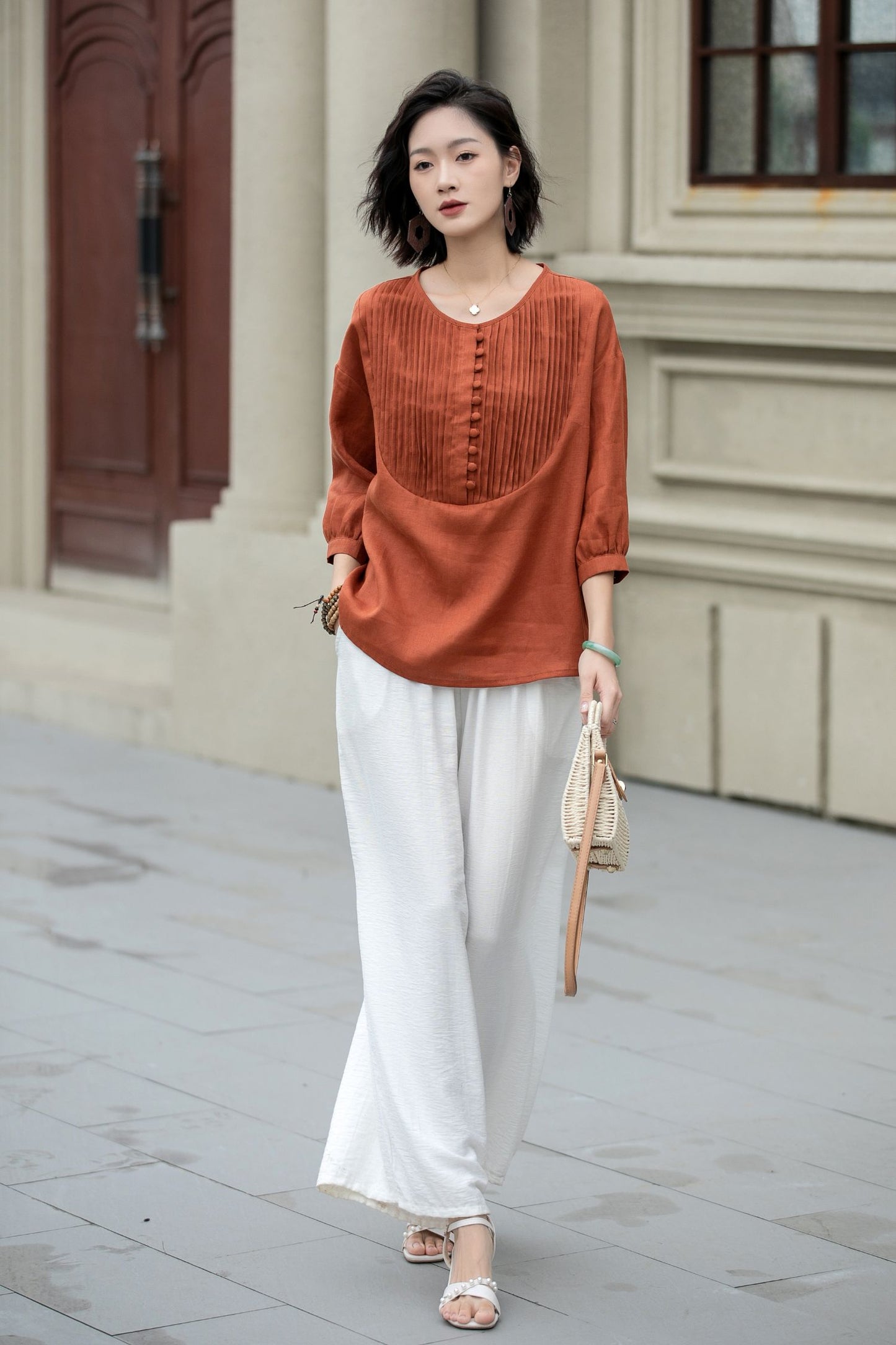 Loose fit summer casual linen blouse top 5224