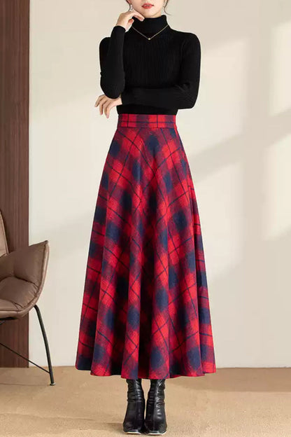 Maxi plaid winter long wool skirt 6200