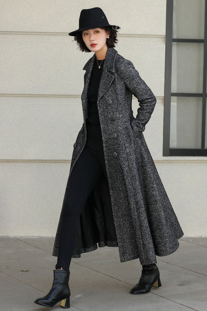 Long Wool Swing Coat – Vintage 1950s Double Breasted Overcoat 6528
