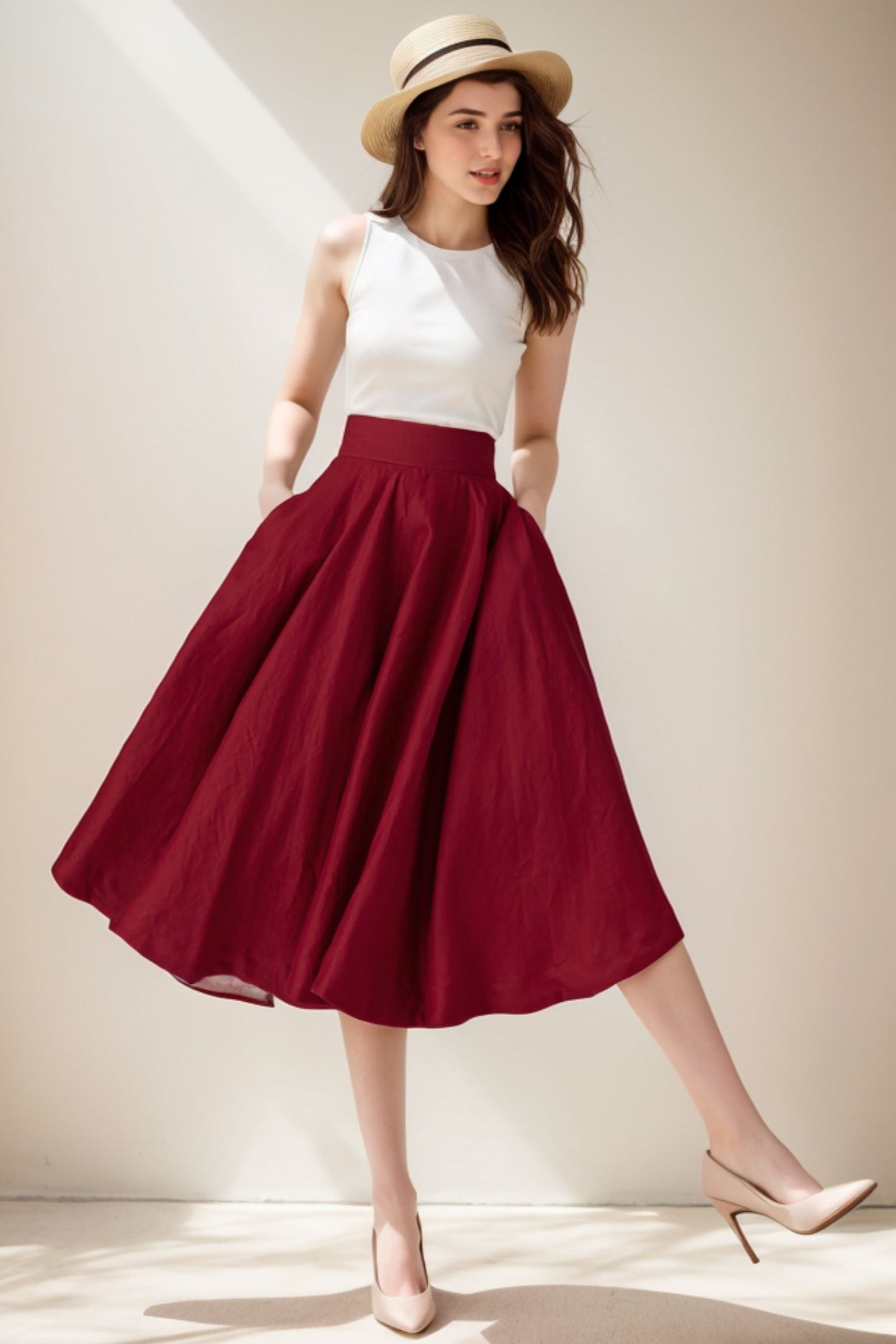 Midi circle linen summer skirt for women 5070