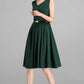 Sleeveless knee length green linen dress 2357