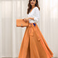 Boho Elastic Waist Chiffon Skirt with Belted 5742