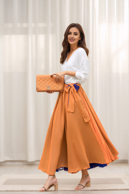 Apricot Chiffon Maxi Skirt - Elastic Waist with Belted Detail 5742