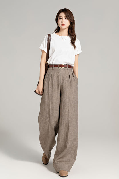 Wide leg long linen pants for women 4964