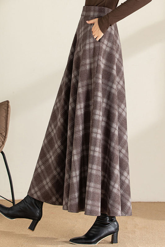 Maxi plaid winter long wool skirt 6201