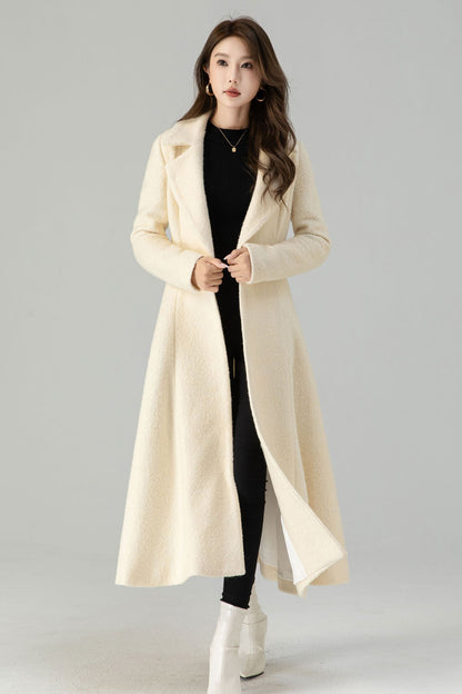 Off white wedding long wool winter coat 4559