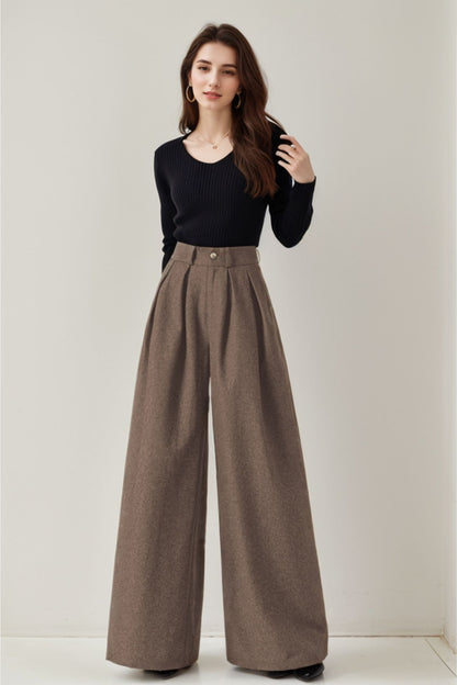 Wide leg palazzo winter wool pants 5240