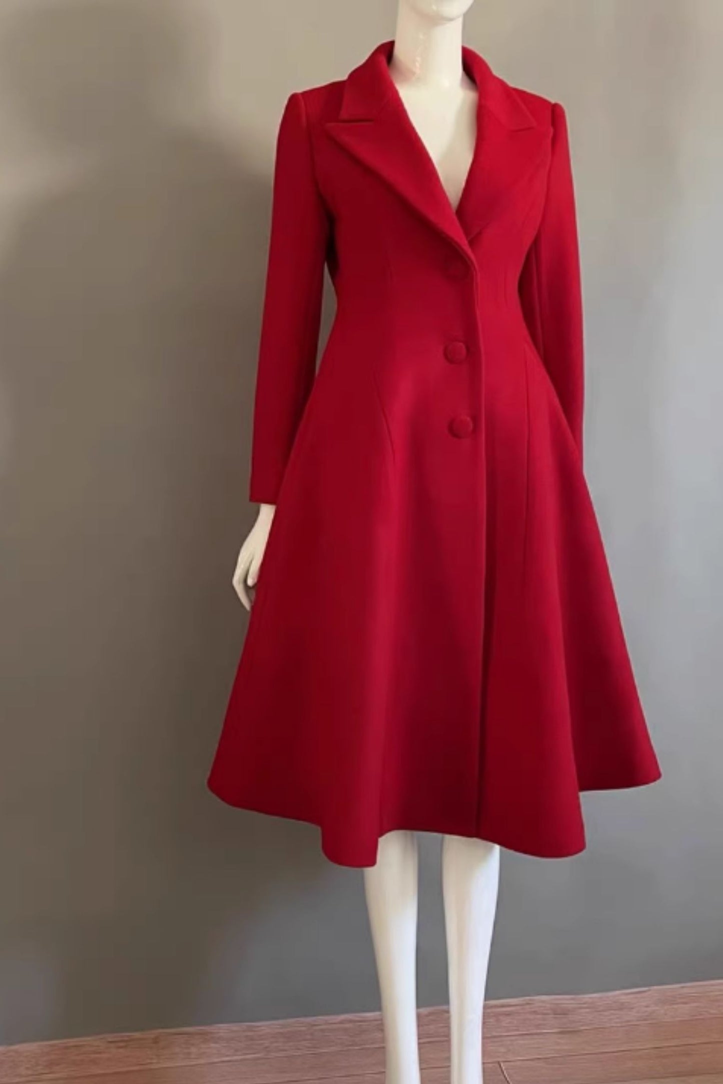 Red fit and flare winter wool coat 5292