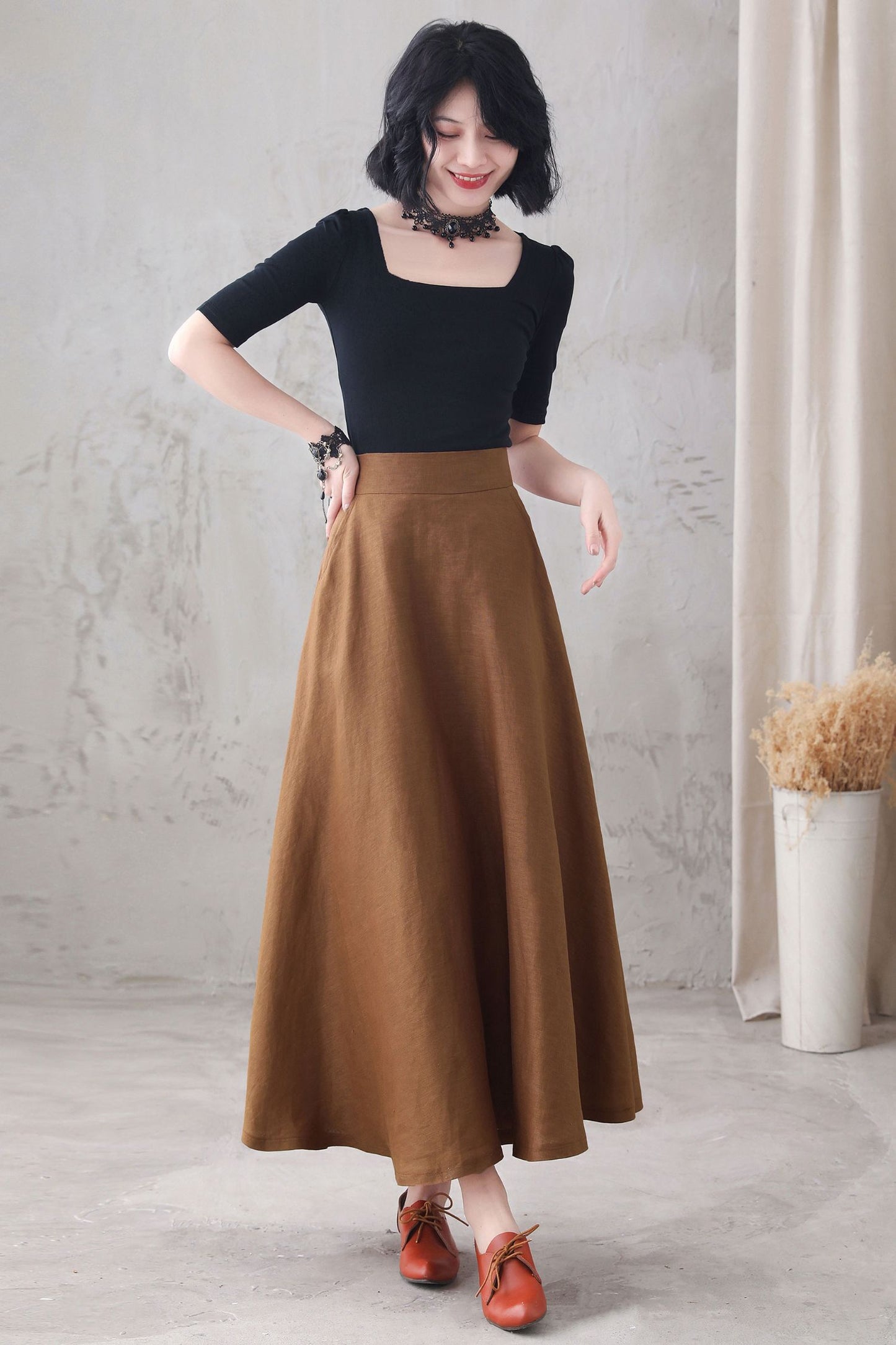 High Waist A Line Skirt with Pocke 3286