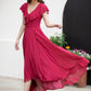 Red fit and flare swing Chiffon dress 5958