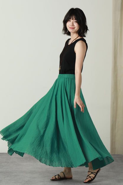 Maxi summer swing long linen skirt women 6176