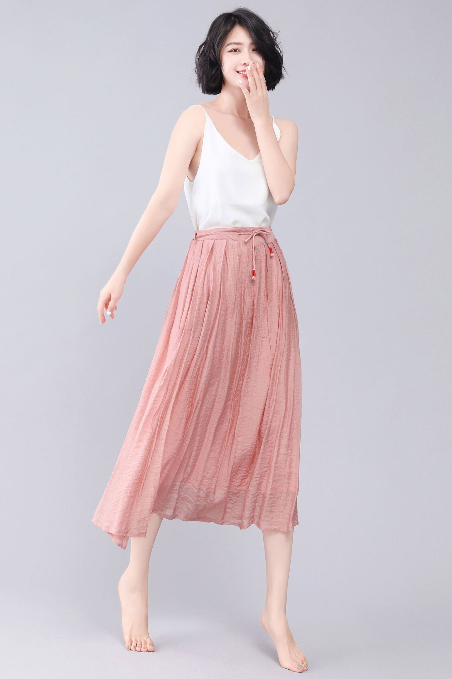 Handmade Linen Maxi A Line Swing Summer Solid Skirt 3565