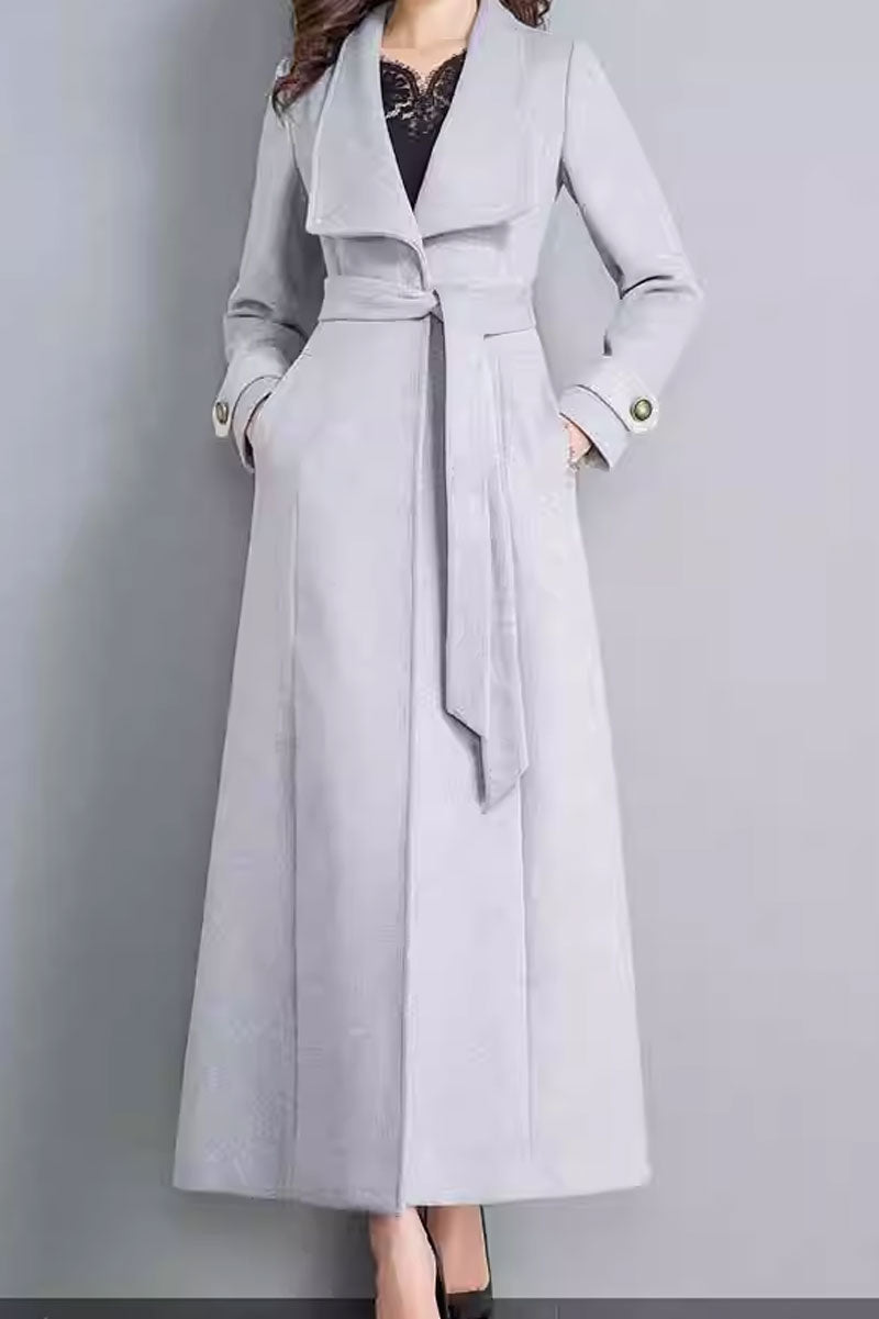 Asymmetrical winter maxi wool coat women 4566
