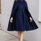 Blue Wool cape coat with stand collar 2487