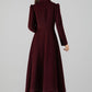 Burgundy A-Line Long Wool Coat 4511