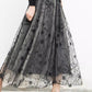 Black flower printed long lace skirt 5583