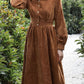 Long corduroy shirt dress women 4805