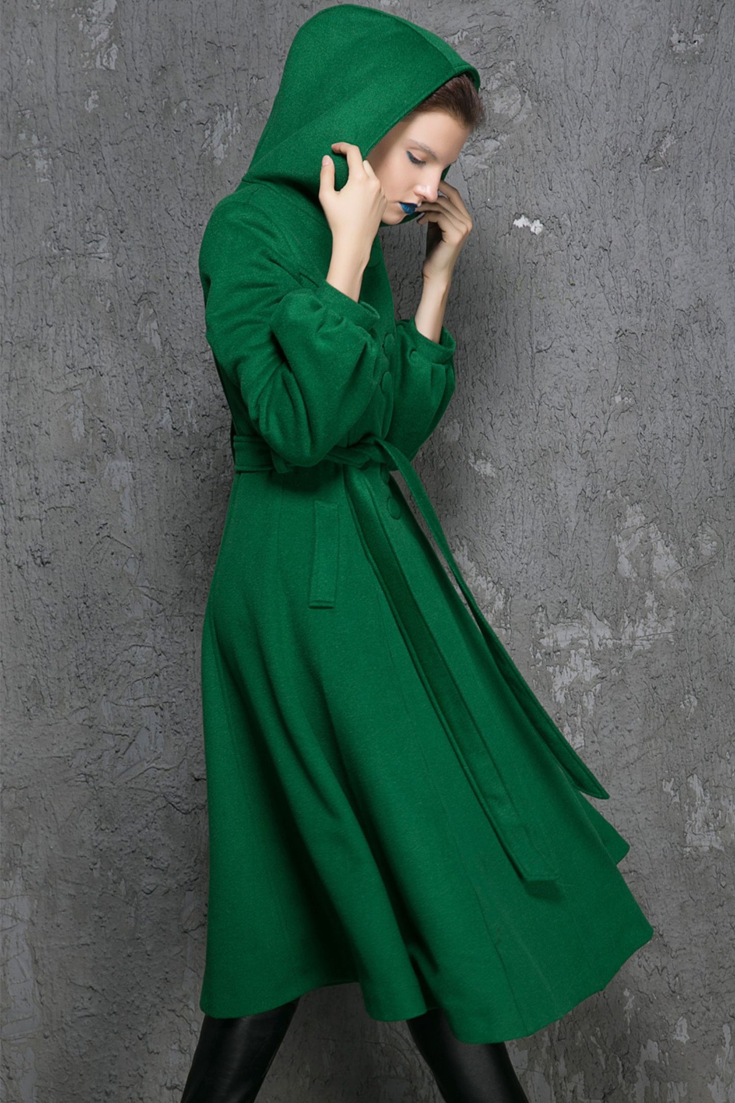 Maxi swing wool coat in Green 1347#