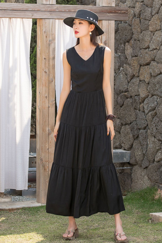 Women's Vintage inspired Sleeveless Black Maxi Dress 2873