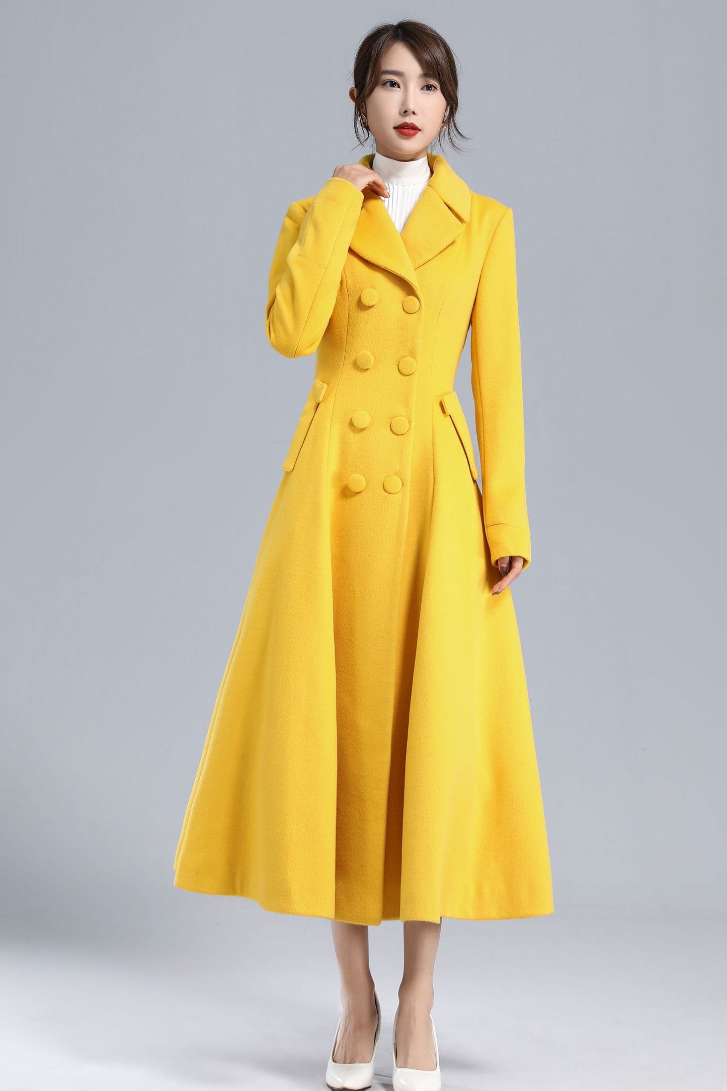 Yellow Winter Long Wool Coat Women 3234