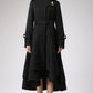 Asymmetrical Hem Black wool Coat  0703#