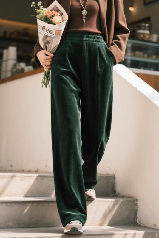 Wide Leg Corduroy Pants – Relaxed Elastic Waist Winter Trousers 6652