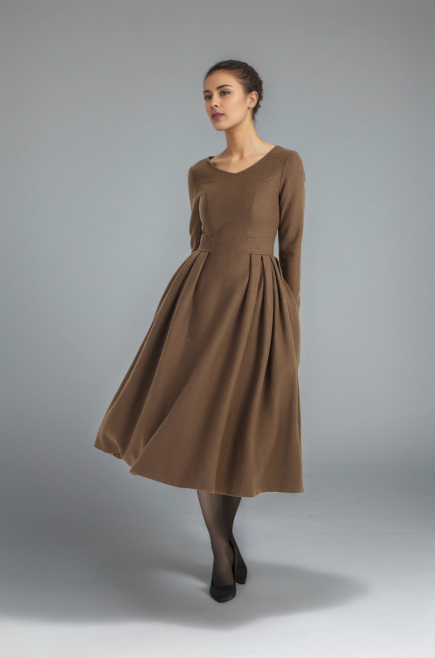 Midi wool dress with long sleeve 6292