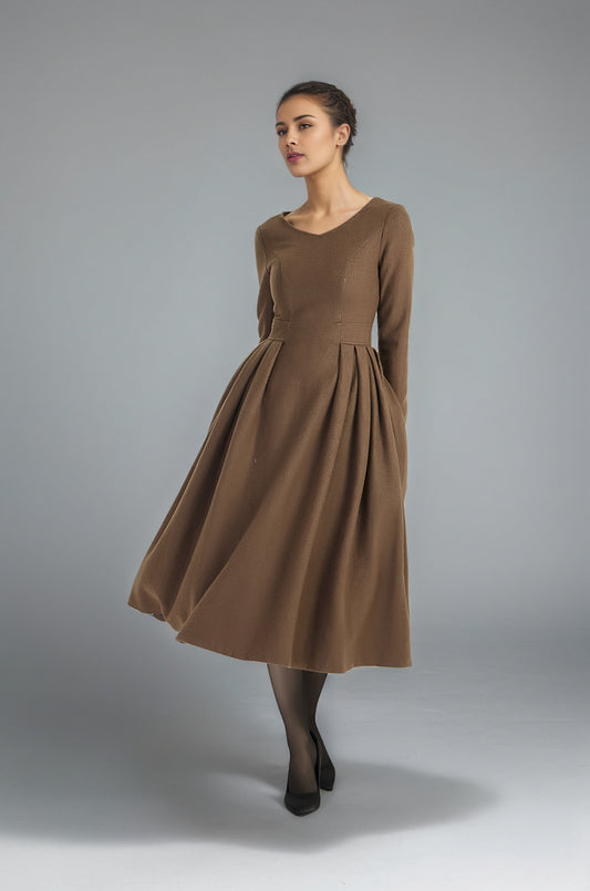Midi wool dress with long sleeve 6292
