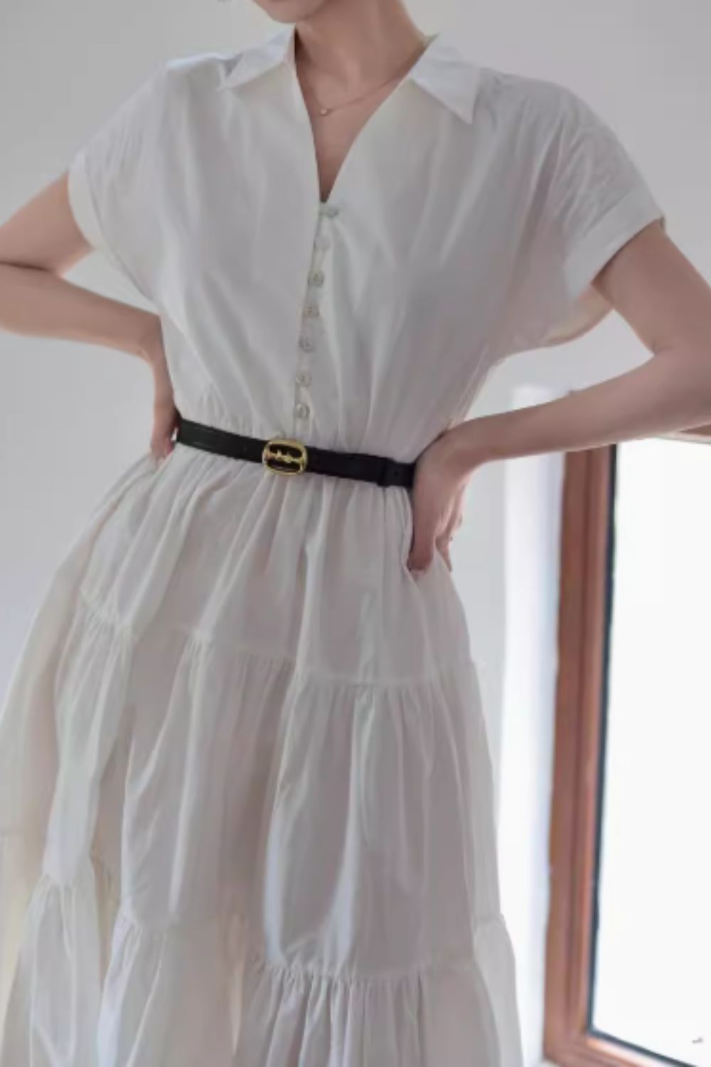 maxi swing short sleeves shirt dress women 4849