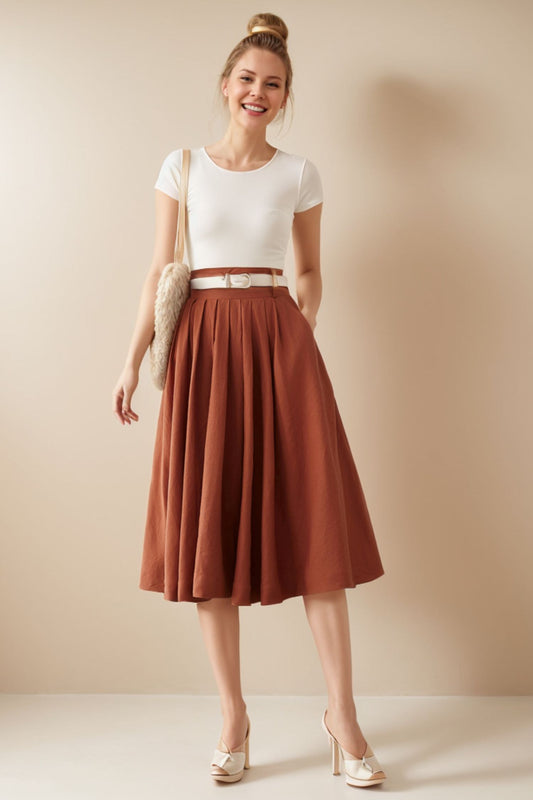Linen Full Circle Skirt with Pockets 4976
